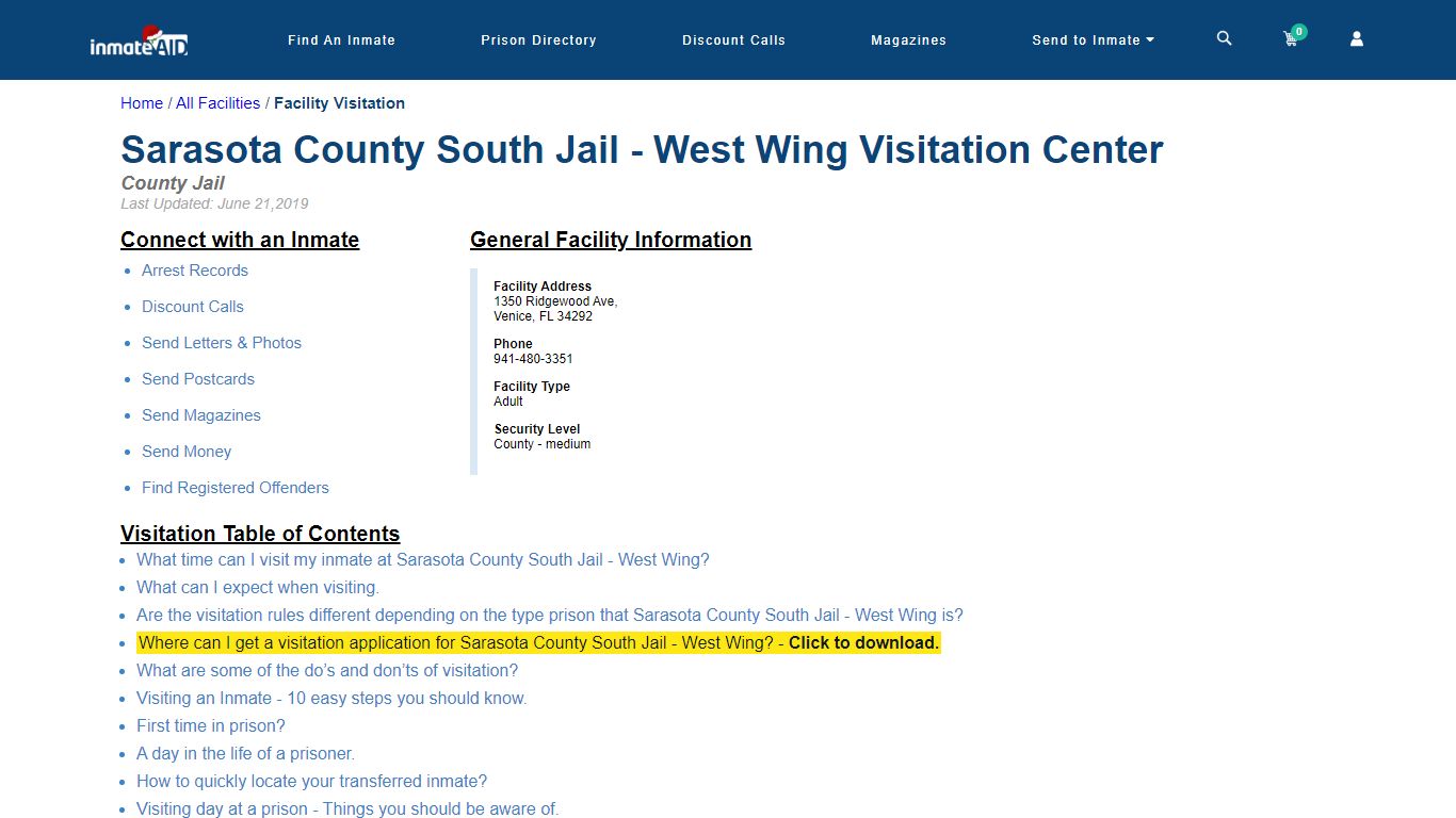Sarasota County South Jail - West Wing | Visitation, dress code ...
